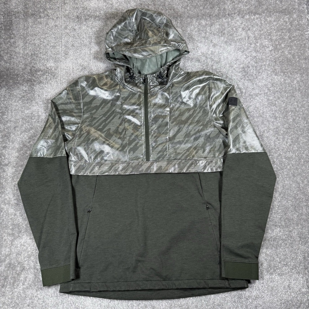 Under Armour Hybrid Anorak Men's Large Green 1/2 Zip Storm Pockets Hoodie